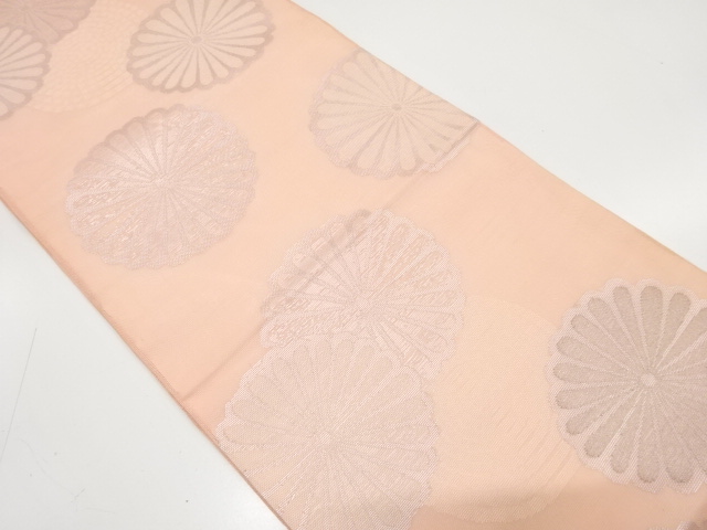 JAPANESE KIMONO / ANTIQUE SUMMER FUKURO OBI / SILK / WOVEN KIKU